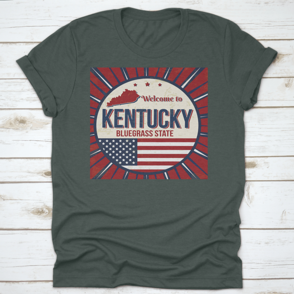 A comfortable t-shirt featuring a detailed map of Kentucky, showcasing the Bluegrass State with vibrant colors and quality fabric.